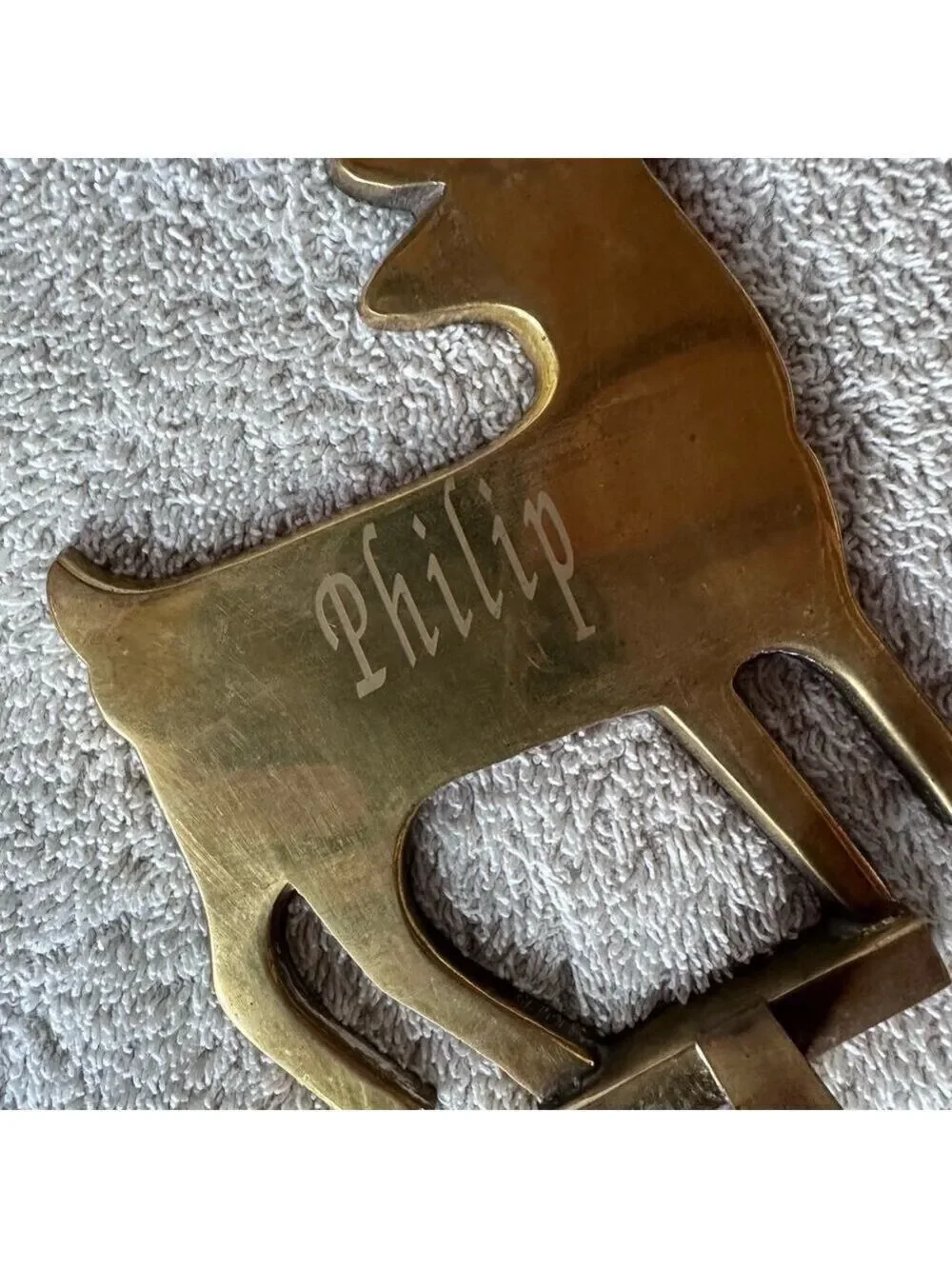 Vintage Solid Brass Reindeer Silhouette Christmas Stocking Hanger Etched Philip